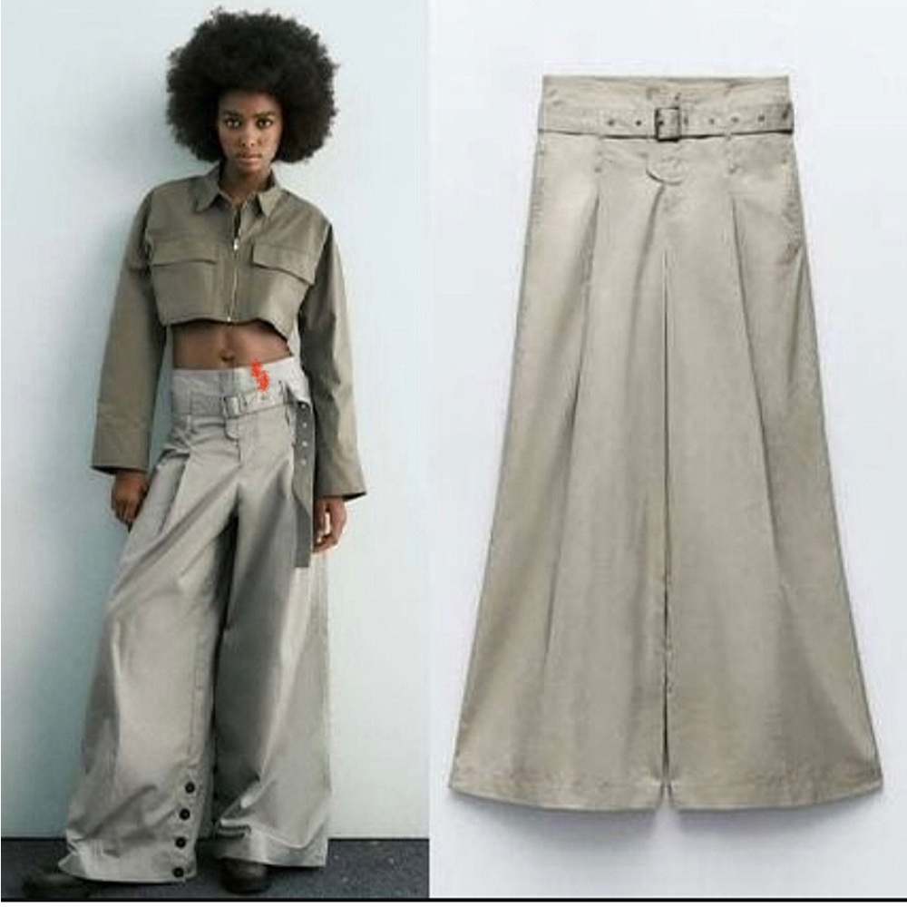 ZARA BELTED FULL-LENGTH PANTS